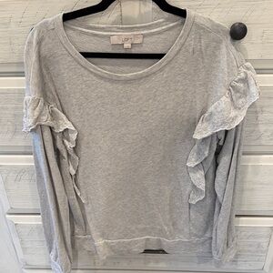 LOFT Light Gray Ruffle Sleeve Sweatshirt
